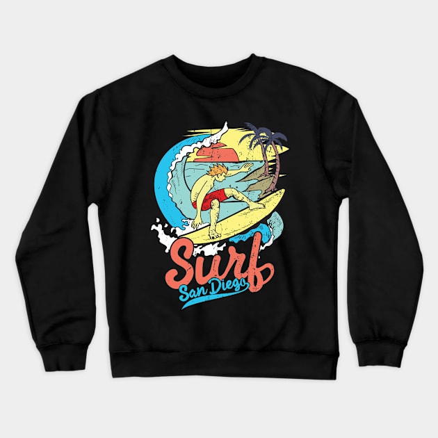 Surfing in San Diego Crewneck Sweatshirt by UNXart